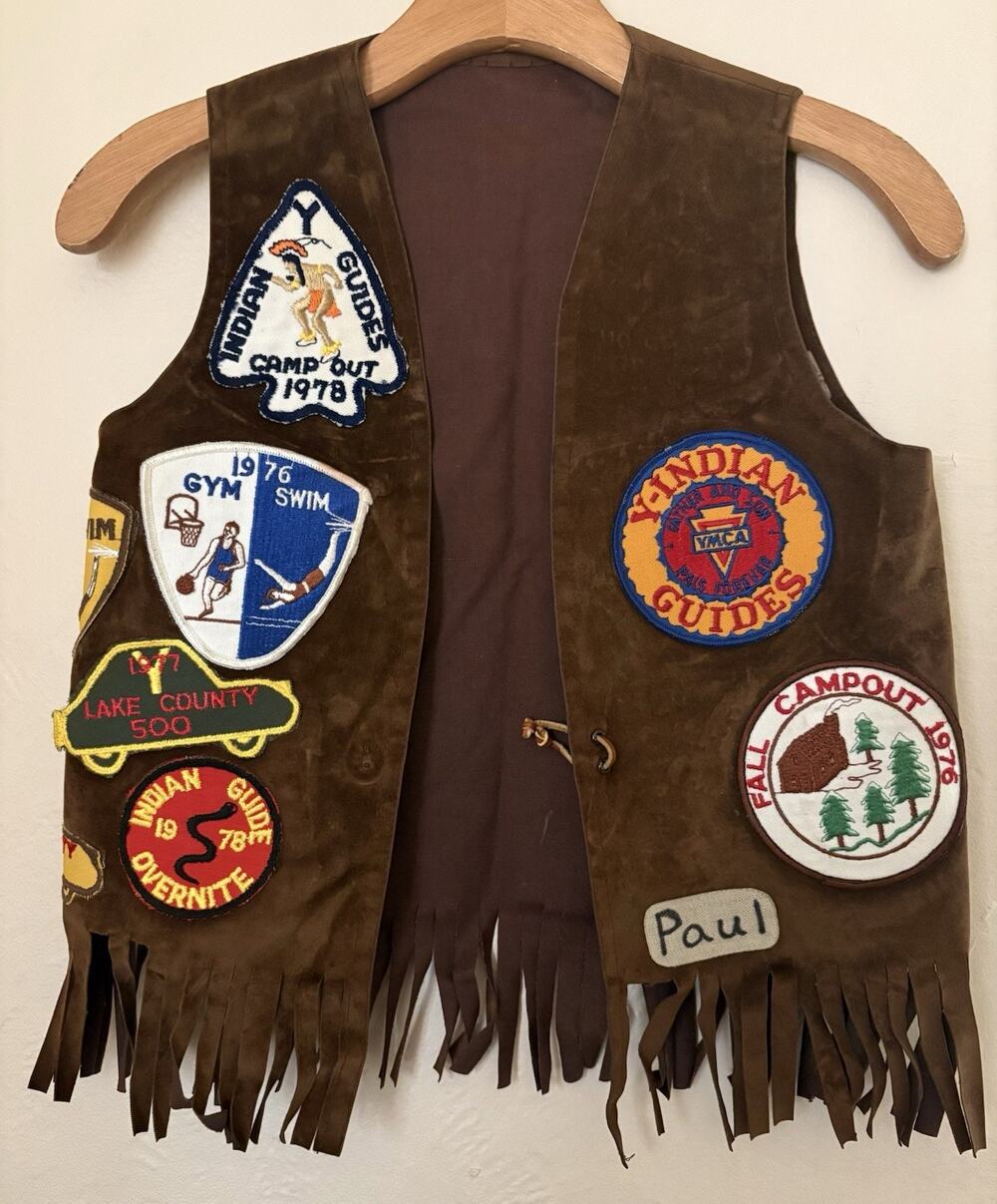Vintage 70’s YMCA Y-Indian Guides Homemade Suede Leather Vest Ottawa Lake Co, OH